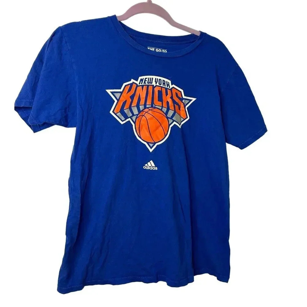 adidas Blue Short Sleeve Tee with Knicks Logo